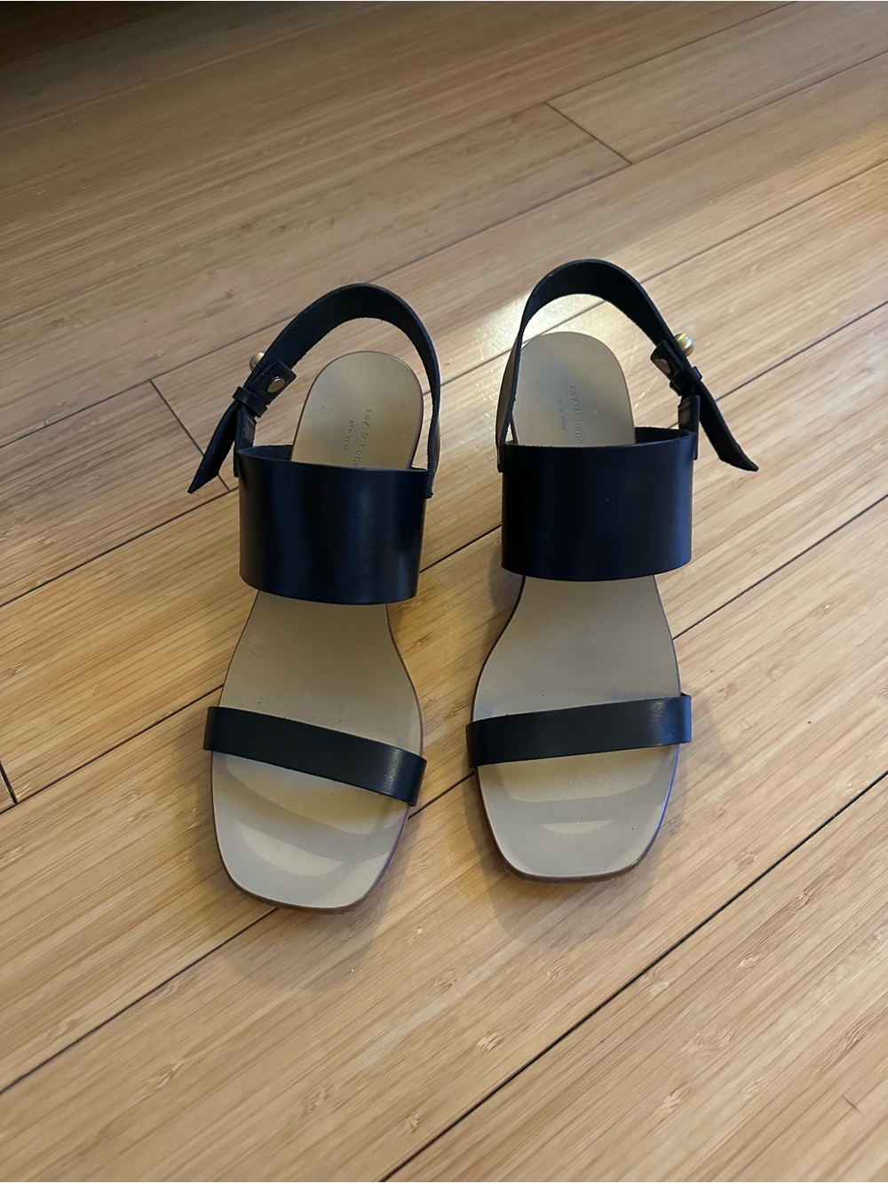 WORN ONCE rag & bone Black Leather Two-Strap Slingback Sandals